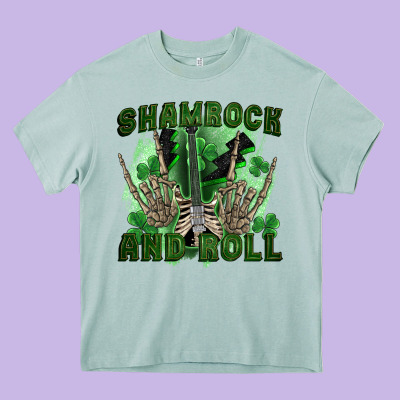 Shamrock And Roll Heavy Core Tee Designed By Fadigitalartstudio