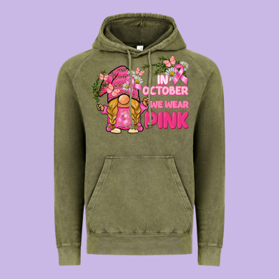 In October We Wear Pink Gnome Vintage Hoodie Designed By Barkaloodesign