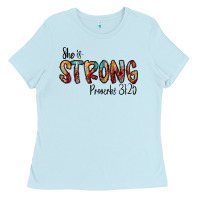 Baby Blue she is strong provebs Ladies Tee - CowhideDigitalArt