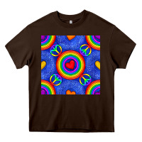 Chocolate Brown Pride lgbtq hearts and peace symbol seamless patte Heavy Core Tee - BundleAndBundleShop