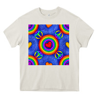 Cream Pride lgbtq hearts and peace symbol seamless patte Heavy Core Tee - BundleAndBundleShop