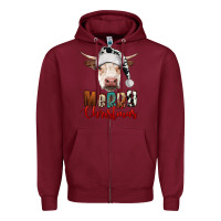 Burgundy merry christmas hereford cow Zipper Hoodie - RanaPortraitStore