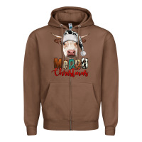 Chestnut merry christmas hereford cow Zipper Hoodie - RanaPortraitStore