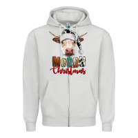 Dove Grey merry christmas hereford cow Zipper Hoodie - RanaPortraitStore