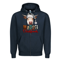 Navy merry christmas hereford cow Zipper Hoodie - RanaPortraitStore