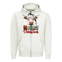 Oatmeal Heather merry christmas hereford cow Zipper Hoodie - RanaPortraitStore