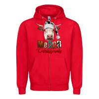 Red merry christmas hereford cow Zipper Hoodie - RanaPortraitStore