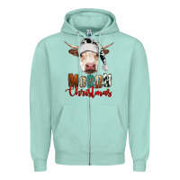 Merry Christmas Hereford Cow Zipper Hoodie | Teevron