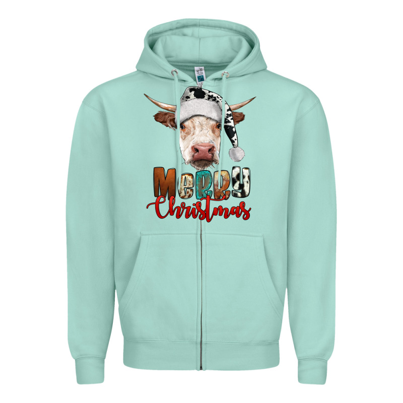 Merry Christmas Hereford Cow Zipper Hoodie by RanaPortraitStore | Teevron