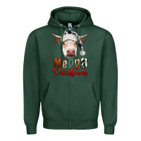 Sports Green merry christmas hereford cow Zipper Hoodie - RanaPortraitStore