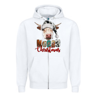 White merry christmas hereford cow Zipper Hoodie - RanaPortraitStore