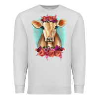 Dove Grey Floral Cow Premium Sweatshirt - RanaPortraitStore