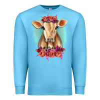 Ocean Blue Floral Cow Premium Sweatshirt - RanaPortraitStore