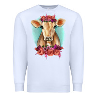 White Floral Cow Premium Sweatshirt - RanaPortraitStore