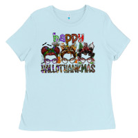 Baby Blue happy hallothanksmas Ladies Tee - SublimationCraftShop