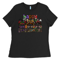 Black happy hallothanksmas Ladies Tee - SublimationCraftShop