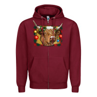 Burgundy highland cow christmas Zipper Hoodie - RanaPortraitStore