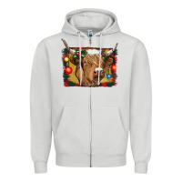 Dove Grey highland cow christmas Zipper Hoodie - RanaPortraitStore
