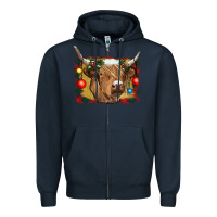 Navy highland cow christmas Zipper Hoodie - RanaPortraitStore