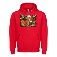 Red highland cow christmas Zipper Hoodie - RanaPortraitStore