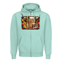 Seafoam highland cow christmas Zipper Hoodie - RanaPortraitStore