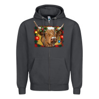 Smoke highland cow christmas Zipper Hoodie - RanaPortraitStore