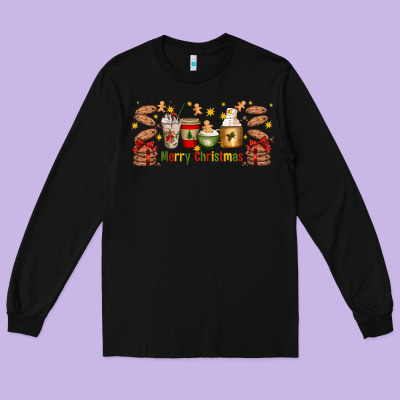 Christmas Coffee Cups Long Sleeve Tee Designed By Artiststas