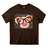 Chocolate Brown Fall Autumn Pig Heavy Core Tee - RanaPortraitStore