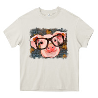 Cream Fall Autumn Pig Heavy Core Tee - RanaPortraitStore