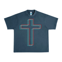 Midnight Navy A Neon Christian Cross Urban Heavy Tee - artisFamous