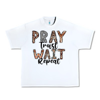 White Pray Trust Wait Repeat Urban Heavy Tee - CowhideDigitalArt