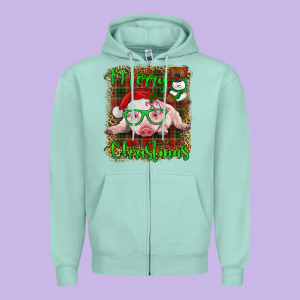 Merry Christmas Baby Pig Zipper Hoodie Designed By Ranaportraitstore