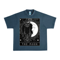 Midnight Navy tarot card crescent moon and cat graphic Urban Heavy Tee - artisFamous