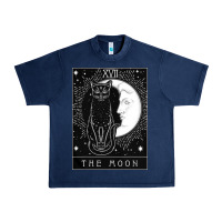 Navy tarot card crescent moon and cat graphic Urban Heavy Tee - artisFamous