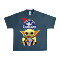 Midnight Navy Baby Yoda Hugs Pabst Blue Ribbon Beer Urban Heavy Tee - artisFamous