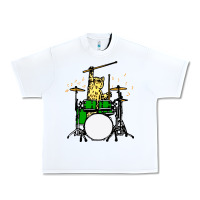 White drummer cat music lover musician playing the drums Urban Heavy Tee - artisFamous