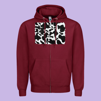 Distressed Black Glitter Cowhide Pattern Zipper Hoodie Designed By Ranaportraitstore