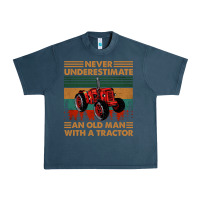 Midnight Navy never underestimate an old man with a tractor retro vintage Urban Heavy Tee - artisFamous