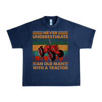 Navy never underestimate an old man with a tractor retro vintage Urban Heavy Tee - artisFamous