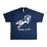 Navy Personalised Horse Printed Equestrian Riding Cob Jumping Rider Horse Urban Heavy Tee - artisFamous
