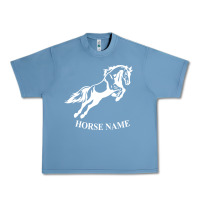 Pebble Blue Personalised Horse Printed Equestrian Riding Cob Jumping Rider Horse Urban Heavy Tee - artisFamous