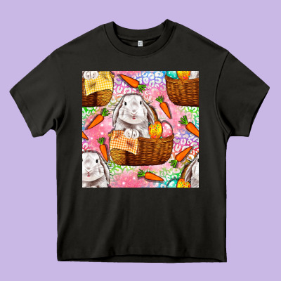 Easter Bunny With Hamper Seamless Pattern Heavy Core Tee Designed By Bundleandbundleshop