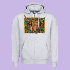 Highland Cow Fall Zipper Hoodie Designed By Ranaportraitstore