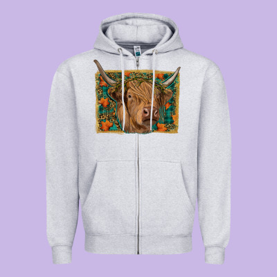 Highland Cow Fall Zipper Hoodie Designed By Ranaportraitstore