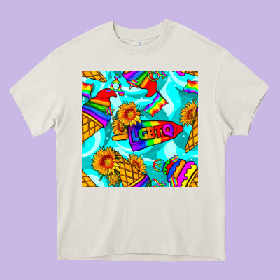 Pride Lgbtq Ice Cream And Sunflowers Seamless Heavy Core Tee Designed By Bundleandbundleshop