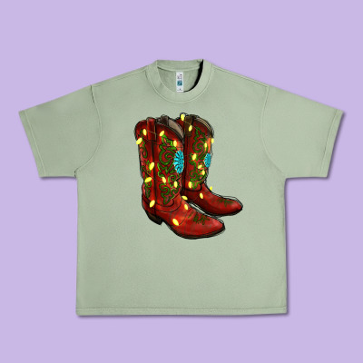 Cowboy Boots Christmas Urban Heavy Tee Designed By Ranaportraitstore