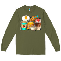 Army Green Breakfast Coffee Cups Long Sleeve Tee - Artiststas