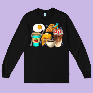 Breakfast Coffee Cups Long Sleeve Tee Designed By Artiststas