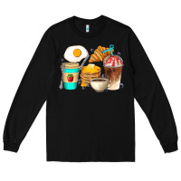 Black Breakfast Coffee Cups Long Sleeve Tee - Artiststas