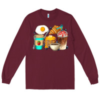 Burgundy Breakfast Coffee Cups Long Sleeve Tee - Artiststas